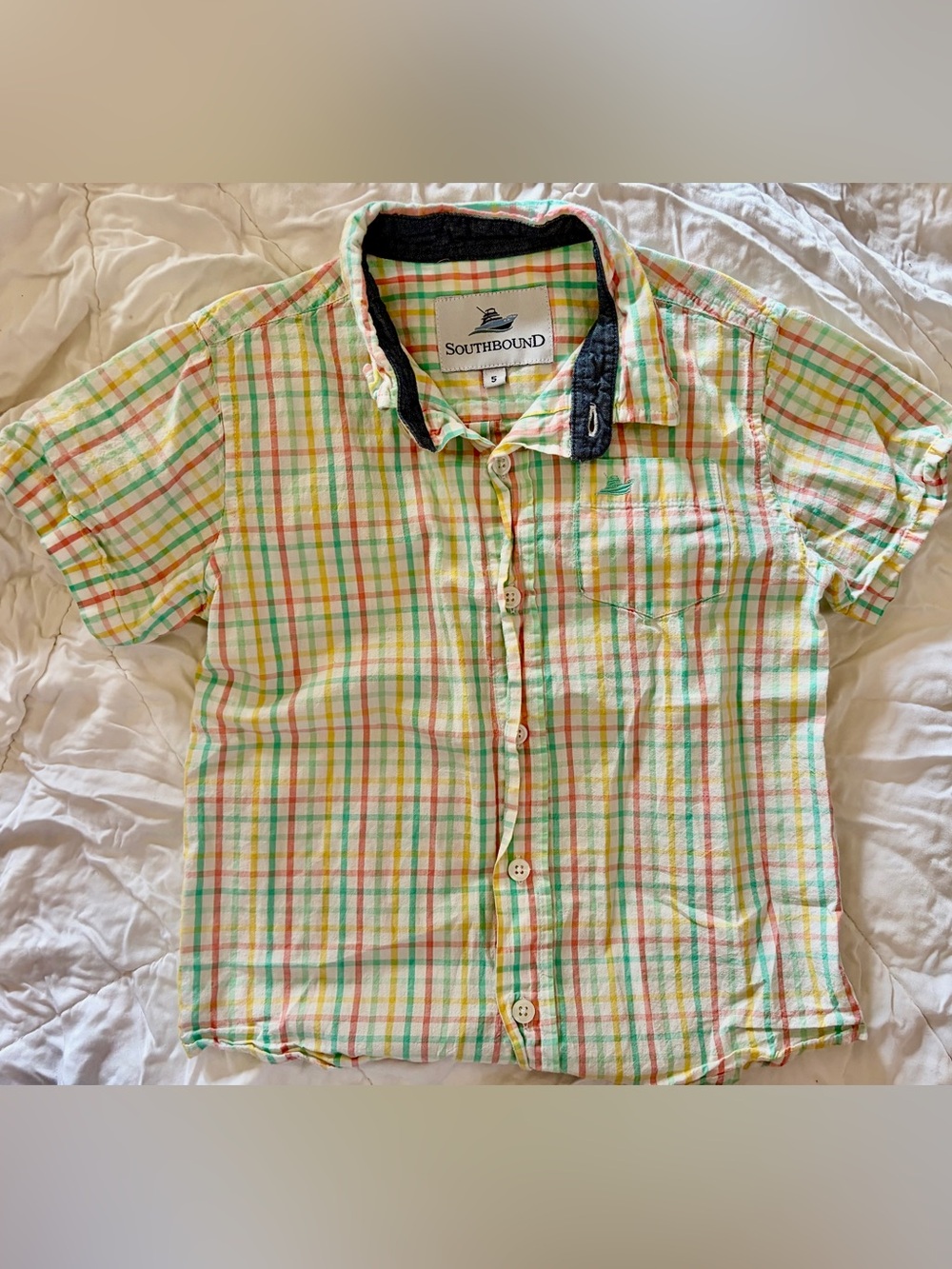 Boys' Short-Sleeve Plaid Button-Down Shirt in Yellow & Green